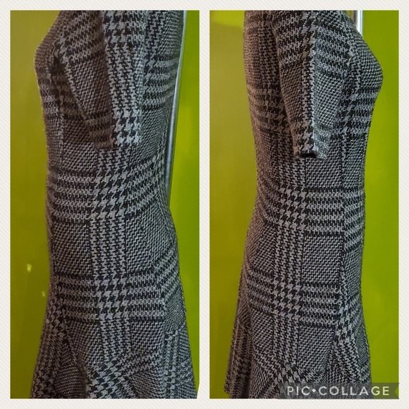 Theory Gray Glen Plaid Nikay Stretch Fit and Flare Dress - Picture 5 of 12